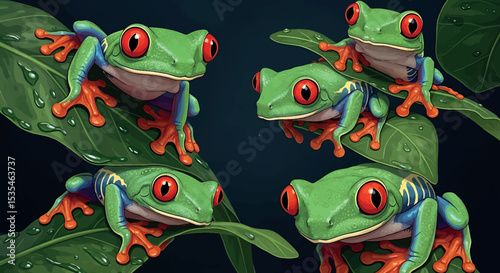 Macro Vector Pattern of Red-Eyed Tree Frogs
