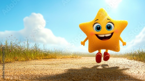 Animated star runs on a sunny path