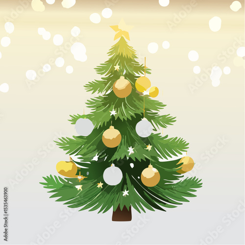 Christmas Tree With Baubles And Blurred Shiny Lights
