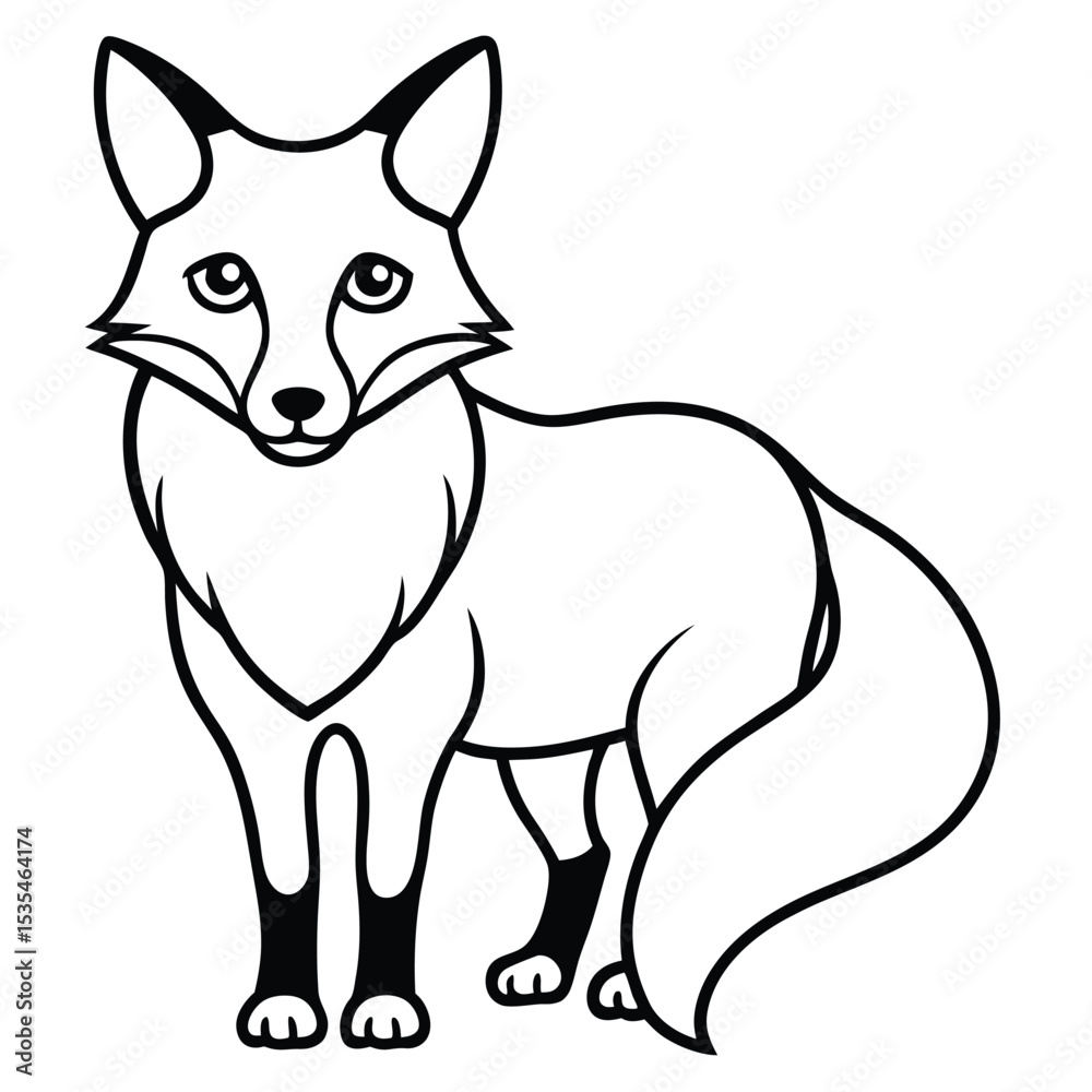 Fototapeta premium Simple illustrated fox silhouette in a standing pose with bold black outline and details