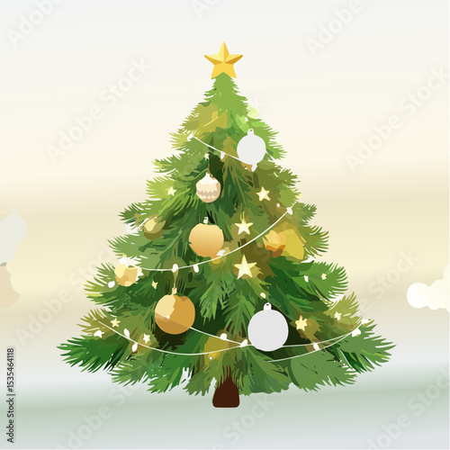 Christmas Tree With Baubles And Blurred Shiny Lights