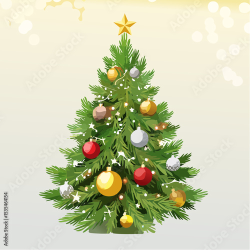 Christmas Tree With Baubles And Blurred Shiny Lights