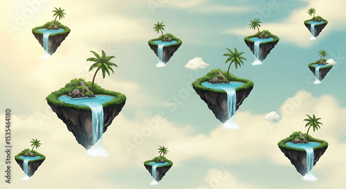 Surreal Dreamlike Floating Tropical Islands Pattern