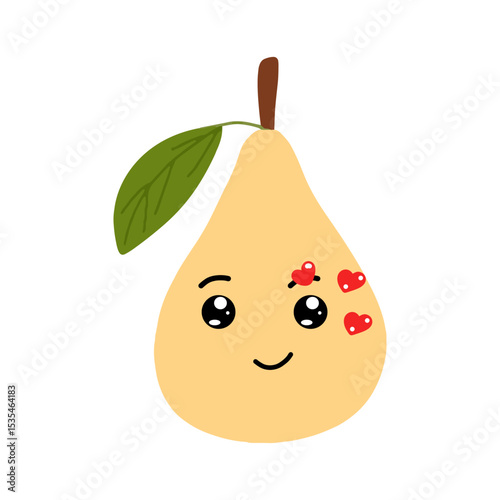 Pear kawaii flat illustration. Stylized vector character with smiling face, sad, cry and variant different expression face. 