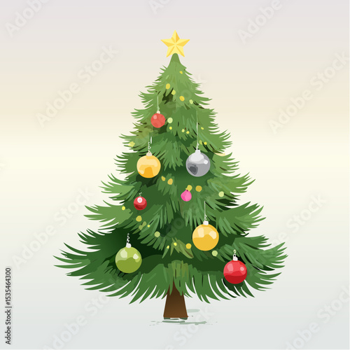 Christmas Tree With Baubles And Blurred Shiny Lights
