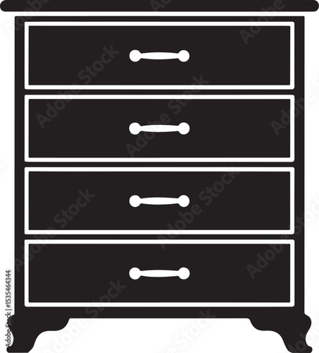 Black silhouette of four drawer chest of drawers