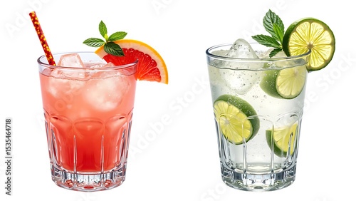 Canvastavla Refreshing Citrus Cocktails with Lime and Grapefruit on Transparent Background