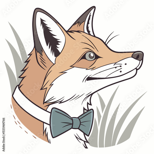 Stylish vector illustration of a fox head with a bowtie in a minimalist design