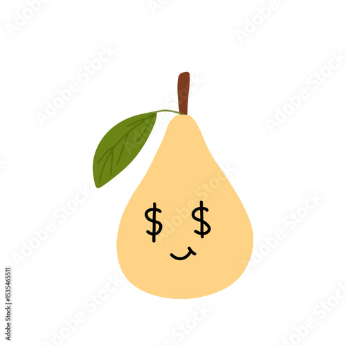 Pear kawaii flat illustration. Stylized vector character with smiling face, sad, cry and variant different expression face. 