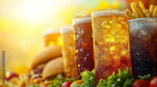 Appetizing food & beverages assortment