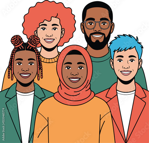 Group of smiling individuals, representing different cultures