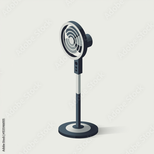 Minimalist Table Fan: Isometric Side View for Summer Heat Relief