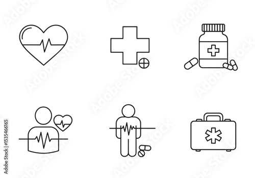 Minimalist healthcare icons representing medical concepts treatment and diagnostics in vector format