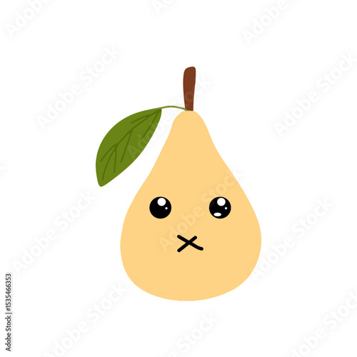 Pear kawaii flat illustration. Stylized vector character with smiling face, sad, cry and variant different expression face. 