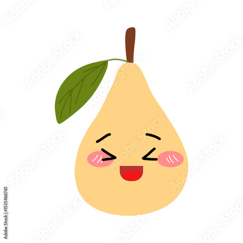 Pear kawaii flat illustration. Stylized vector character with smiling face, sad, cry and variant different expression face. 