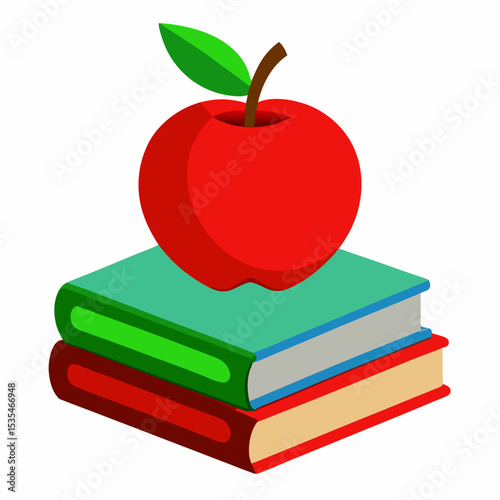 3d a red apple on books stack vector illustration