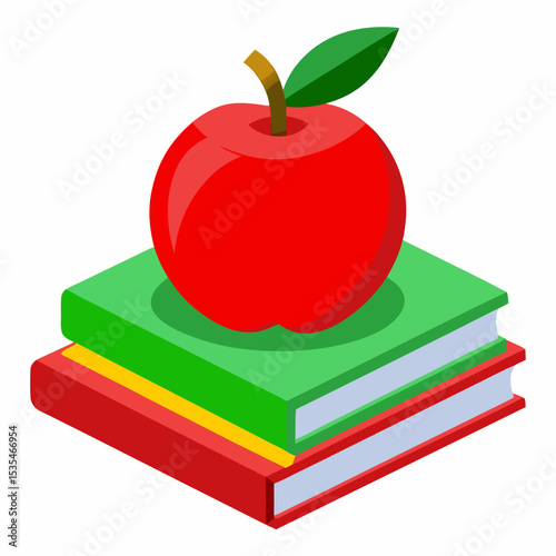 3d a red apple on books stack vector illustration