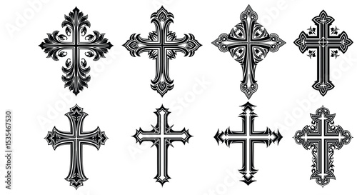 A Collection of Ornate Cross Designs Depicting Christian Symbolism and Religious Art