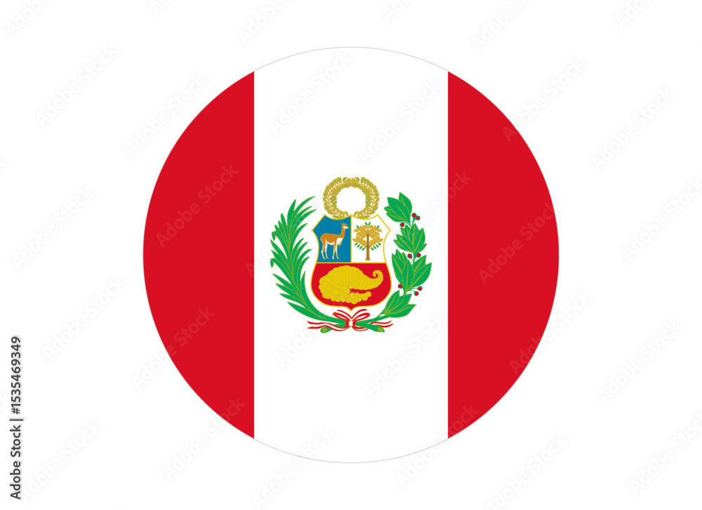 Fototapeta premium Peru Flag Icon, Round Peruvian Flag Vector Illustration Design