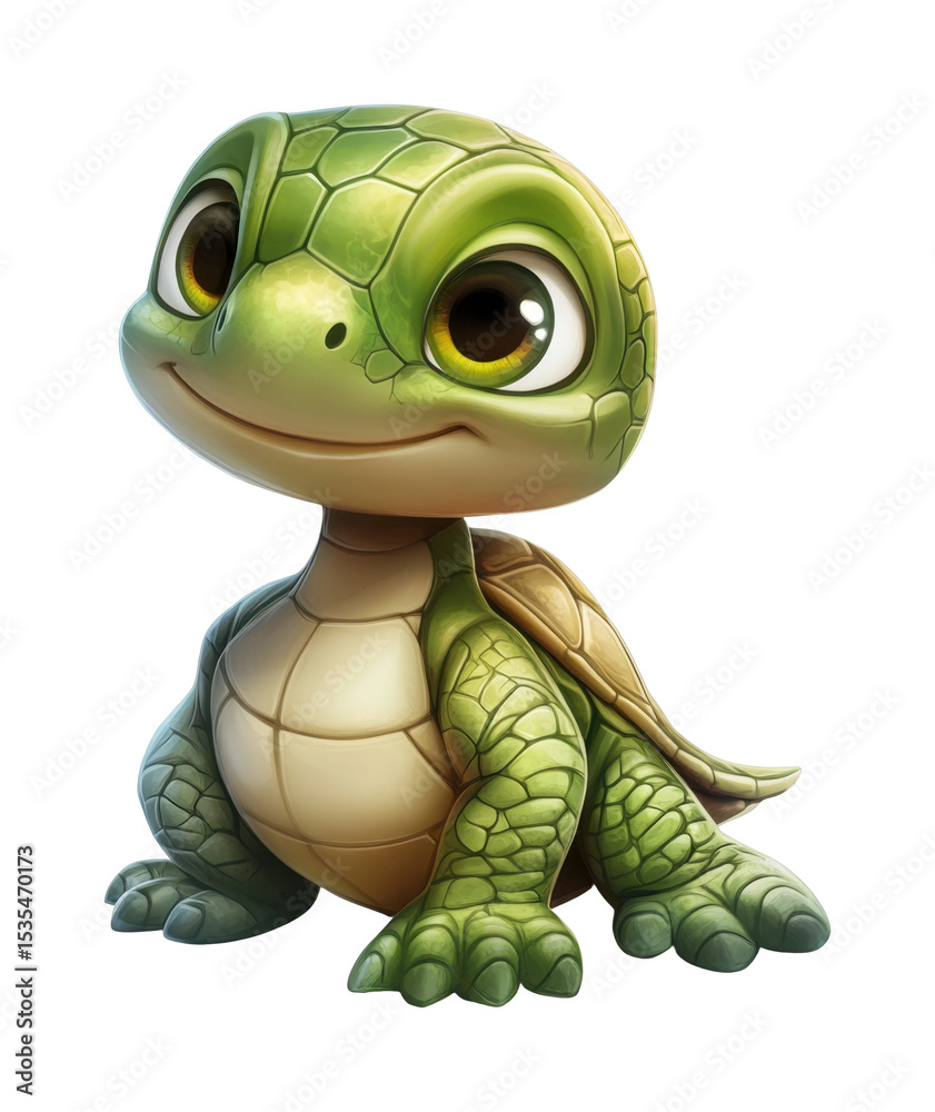 Fototapeta premium Adorable cartoon baby turtle with big eyes and intricate shell design