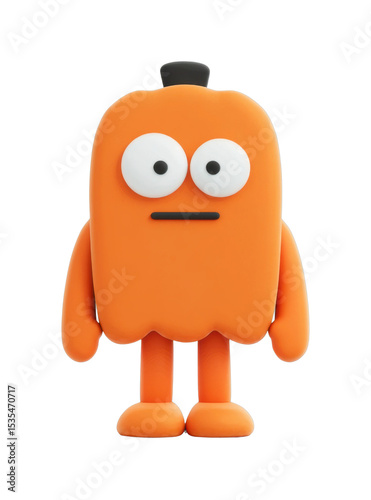 Cute orange cartoon character with googly eyes and expressionless face