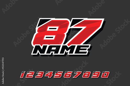 Racing number 87 with white red and black colors combinations Set EPS 10