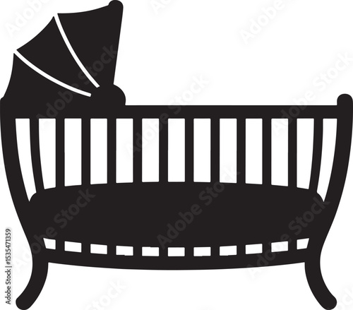 Black silhouette of baby crib with canopy
