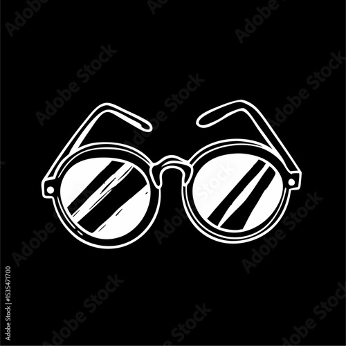 Minimalistic simple flat view of a black and white pictogram of a pair of sunglasses.