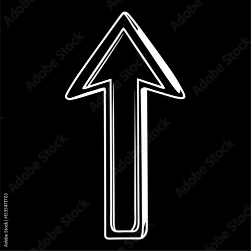 Minimalistic simple flat view of a black and white pictogram of an up arrow.