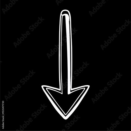 Minimalistic simple flat view of a black and white pictogram of an down arrow.