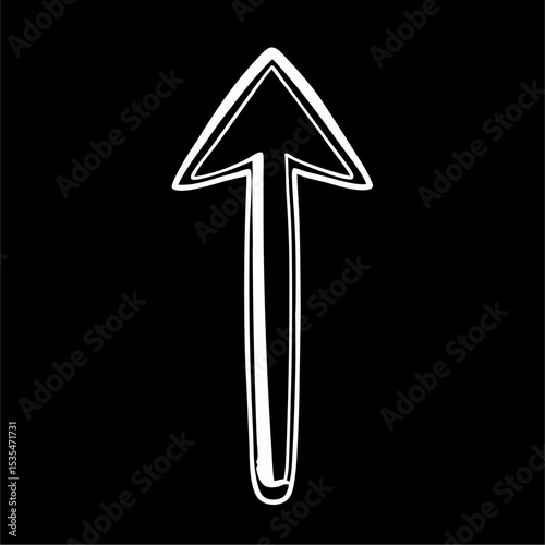 Minimalistic simple flat view of a black and white pictogram of an up arrow.