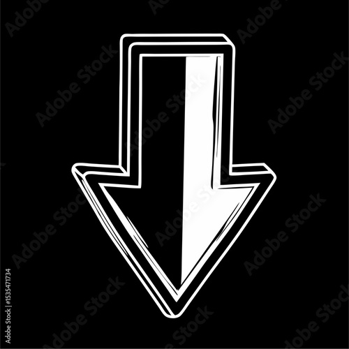 Minimalistic simple flat view of a black and white pictogram of an down arrow.