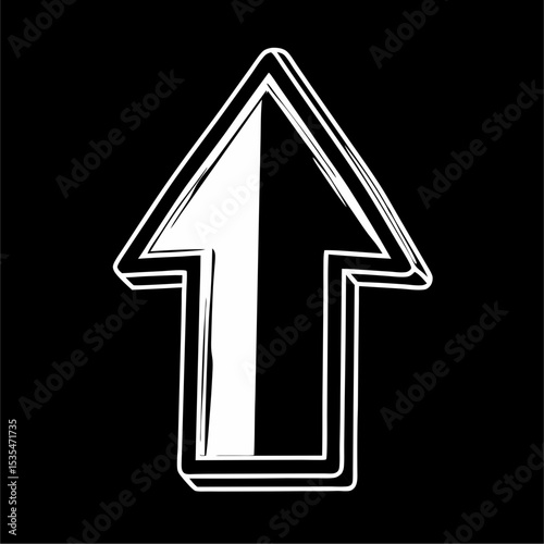 Minimalistic simple flat view of a black and white pictogram of an up arrow.