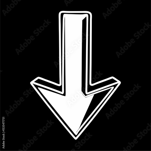 Minimalistic simple flat view of a black and white pictogram of an down arrow.
