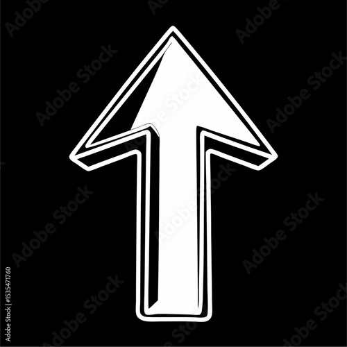 Minimalistic simple flat view of a black and white pictogram of an up arrow.