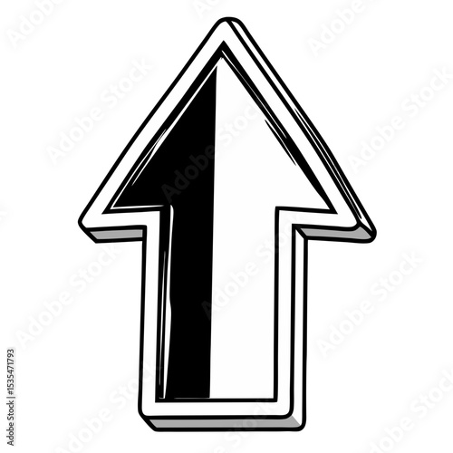 Minimalistic simple flat view of a black and white pictogram of an up arrow.