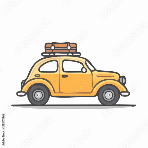 Vintage Car Travel Illustration Minimalist Monochrome Vector Graphic