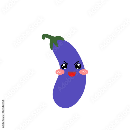 Happy sunrise cartoon chacter. kawaii and Cute pop art style illutration. Adorable cute eggplant emoticon element stock design. baby eggplant variant face expression 
