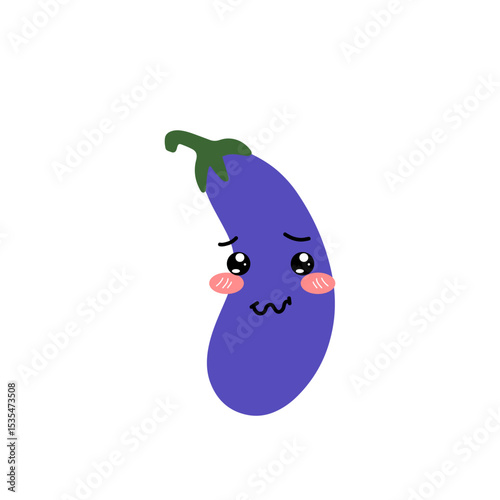 Happy sunrise cartoon chacter. kawaii and Cute pop art style illutration. Adorable cute eggplant emoticon element stock design. baby eggplant variant face expression 

