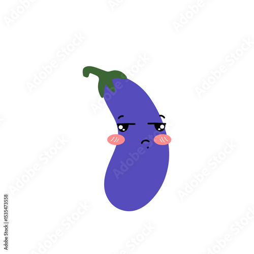 Happy sunrise cartoon chacter. kawaii and Cute pop art style illutration. Adorable cute eggplant emoticon element stock design. baby eggplant variant face expression 
