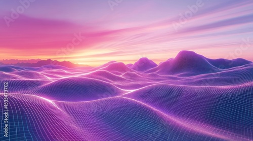 Dreamy digital landscape with glowing grid, evocative of future and imagination