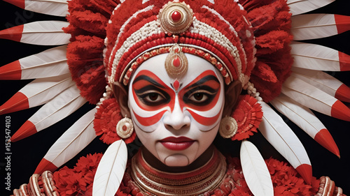 Traditional Kerala Theyyam Performer in Vibrant Face Paint and Costume