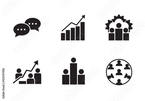 Collection of business and teamwork icons representing communication and growth in a modern style