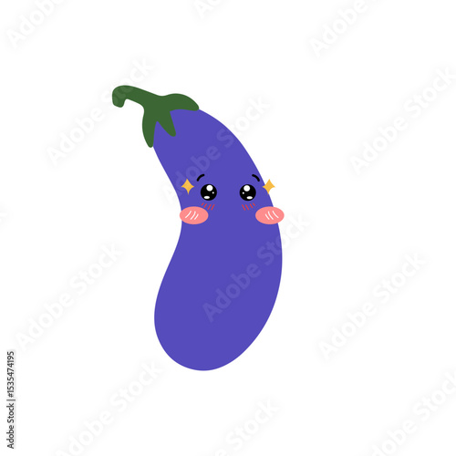 Happy sunrise cartoon chacter. kawaii and Cute pop art style illutration. Adorable cute eggplant emoticon element stock design. baby eggplant variant face expression 
