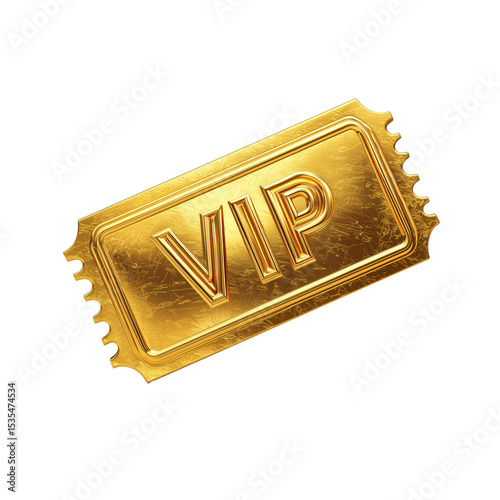 Golden VIP Ticket - Exclusive Access , PNG isolated cut out image
