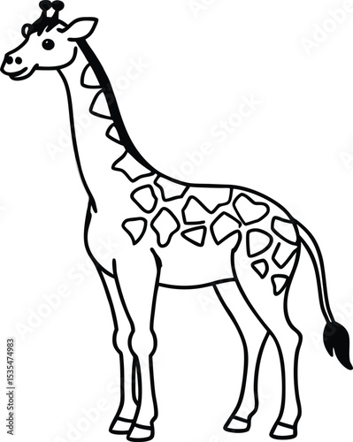 Giraffe black silhouette on white background 
