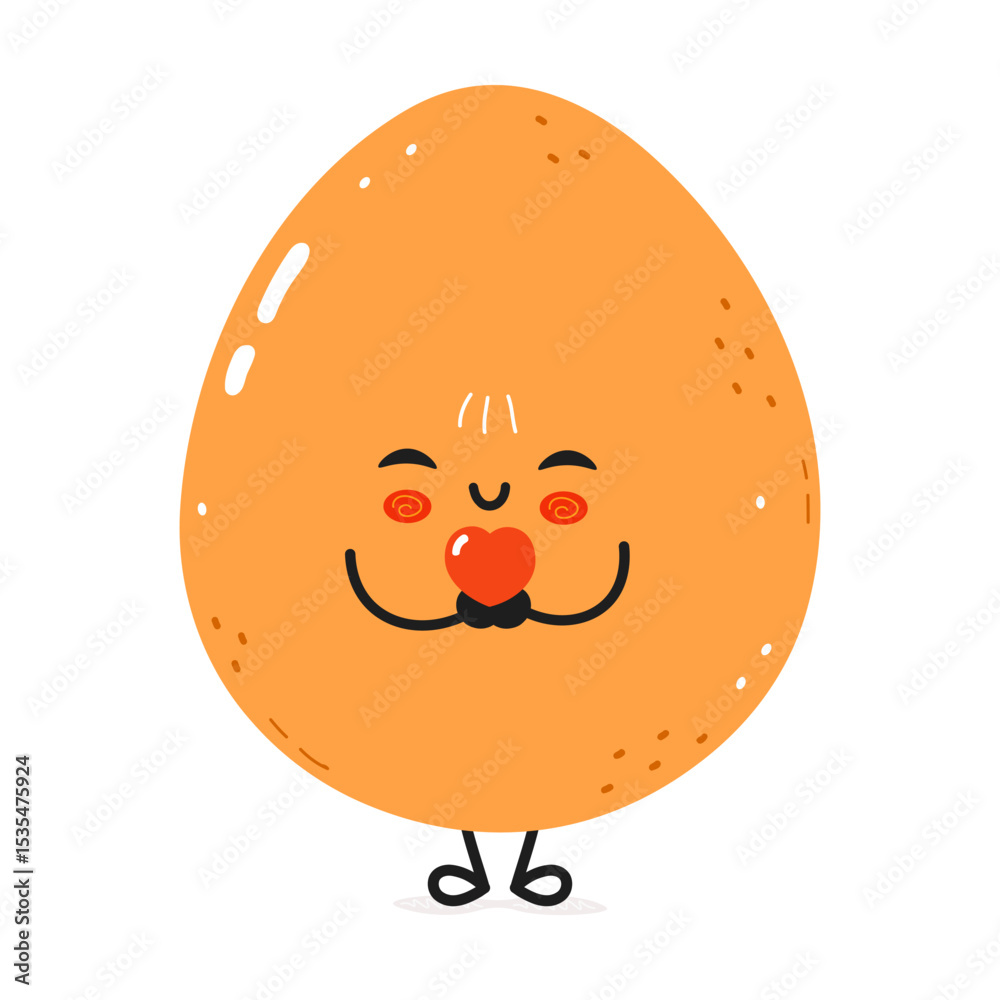 Fototapeta premium Lovable Egg character hugging red heart, expressing romantic emotions