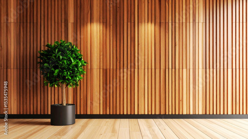 Modern indoor plant decor brightens a room with a wooden table, pot, and floor, enhancing the home's vintage interior design