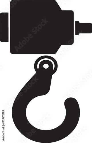 Black and white icon of a crane hook