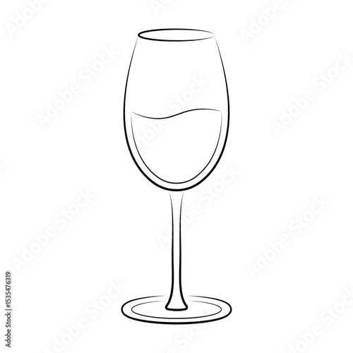 Elegant Wine Glass Line Art Vector Illustration. This is a minimalist black and white vector illustration of a wine glass.